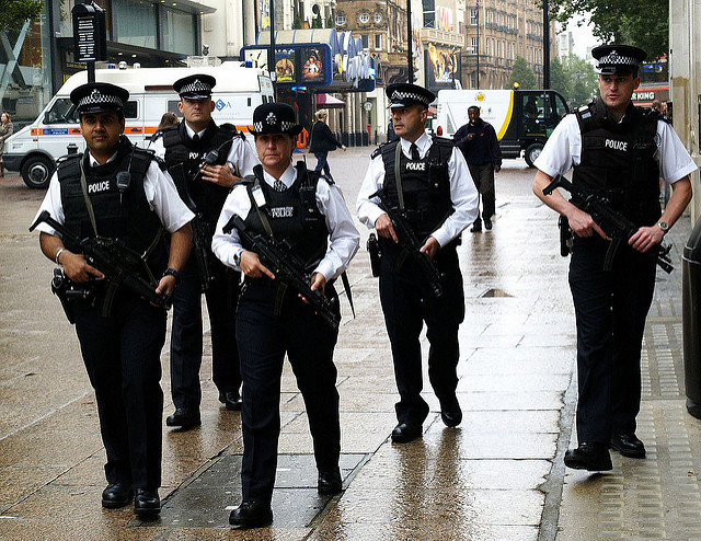 British armed police patrol London