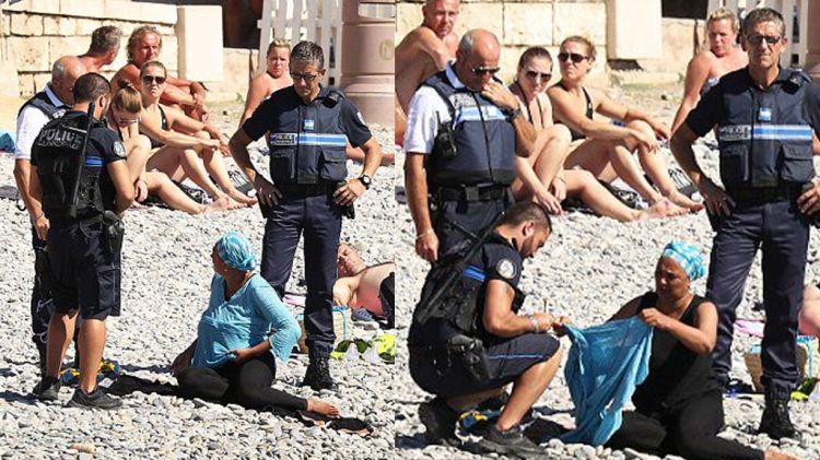 В мире: Вооруженные офицеры заставили женщину снять буркини на пляже в Ницце