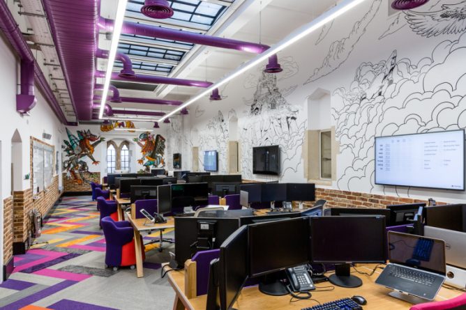 £3million renovation of the company headquarters - a Grade II-listed castle in Cirencester, Gloucestershire - that was carried out in consultation with all 50 members of staff and in collaboration with celebrity interior designer Laurence Llewelyn-Bowen. Now Mr Morling