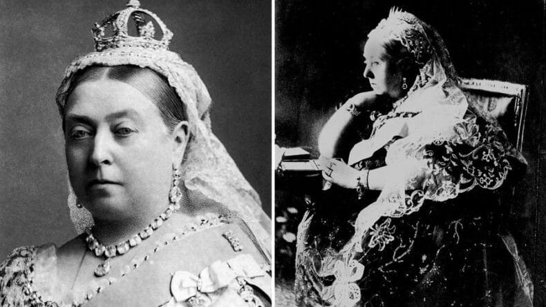 коллаж из двух черно-белых фото королевы виктории