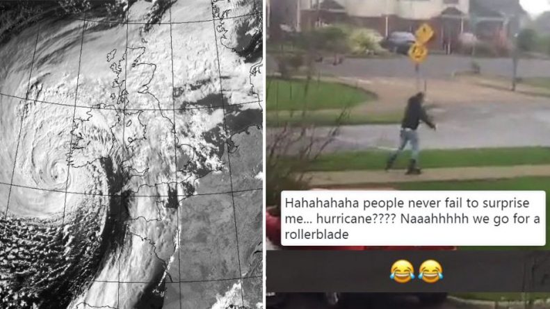 Популярное: Мужчина покатался на роликах во время урагана "Офелия"