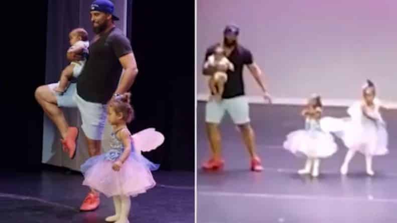 Юмор: "Папа, на помощь!" Отец поддержал свою пятилетнюю дочь на сцене и станцевал с ней балет