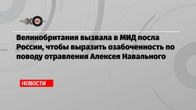 Общество: Великобритания вызвала в МИД посла России, чтобы выразить озабоченность по поводу отравления Алексея Навального
