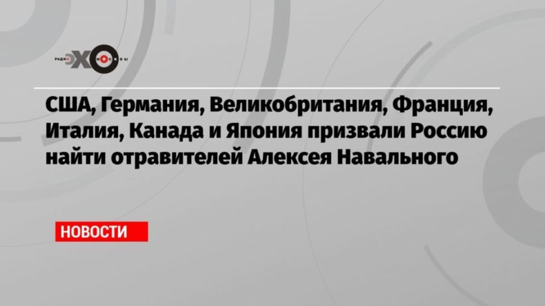 Общество: США, Германия, Великобритания, Франция, Италия, Канада и Япония призвали Россию найти отравителей Алексея Навального