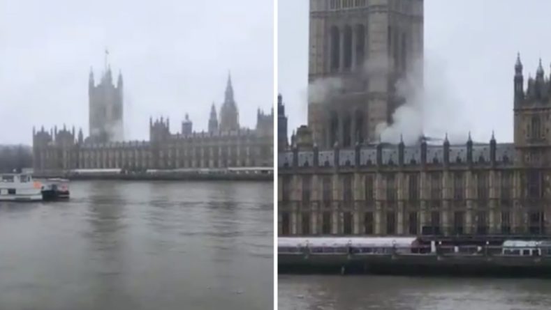 Общество: Дым поднимается над зданием парламента Великобритании
